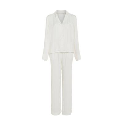 White Sateen Striped Wellness Pajama Set