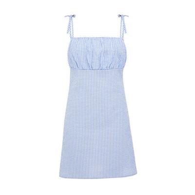 Blue Gingham Mini Slip Dress