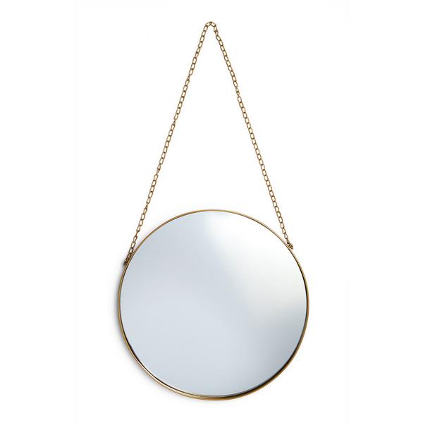 Goldtone Chain Hanging Round Mirror