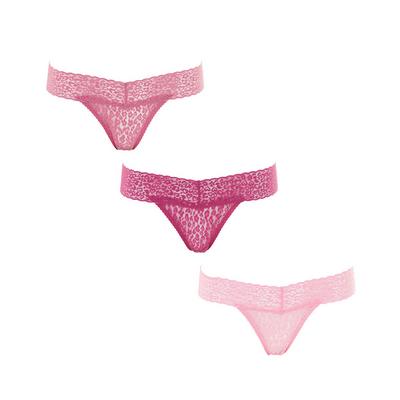 Pink Lace Bandeau Thongs, 3-Pack