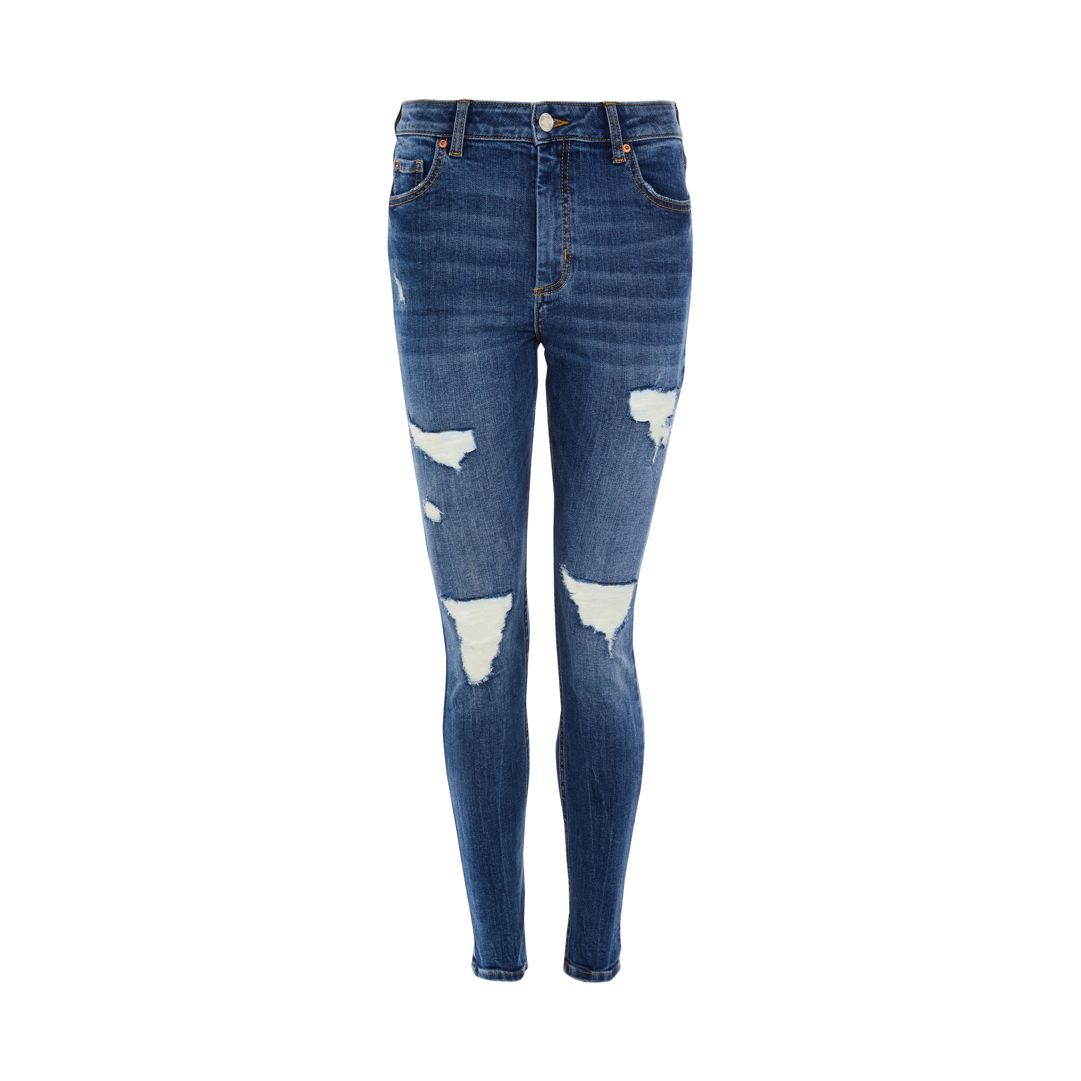 high waisted blue ripped skinny jeans