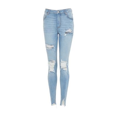 Jeans skinny blu medio con strappi extreme
