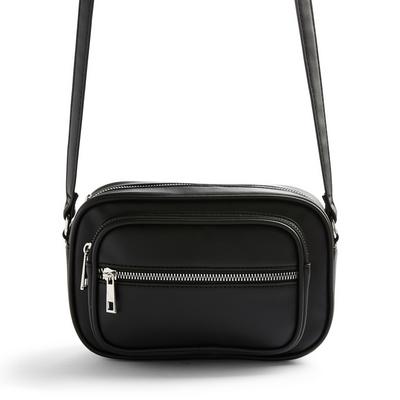 Črna oglata torbica iz umetnega PU-usnja