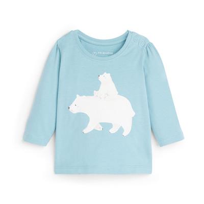 T-shirt bleu à manches longues et imprimé ours polaire bébé fille