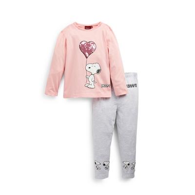 Roze-grijze Snoopy-pyjamaset voor meisjes, tweedelig