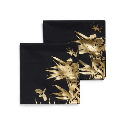 Zwarte servetten met goudkleurige bladerprint