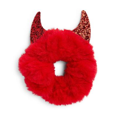 Chouchou rouge à cornes de diable en fausse fourrure pour Halloween
