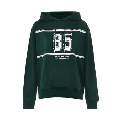 Green Sports Print Pullover Hoodie