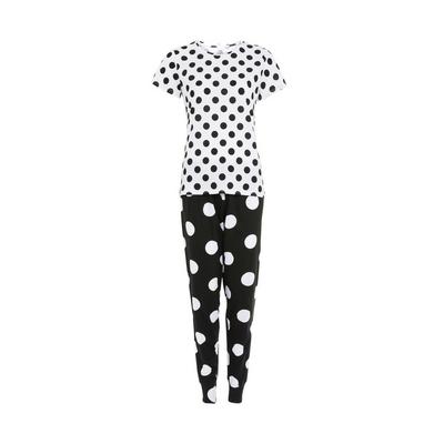 White/Black Polka Dot Print Short Sleeve Pajamas Set