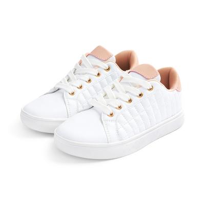 Older Girl White Quilted Low Top Trainers