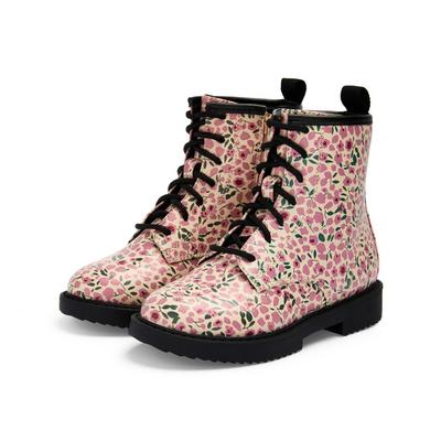 Younger Girl Ditsy Floral Print Lace Up Boots