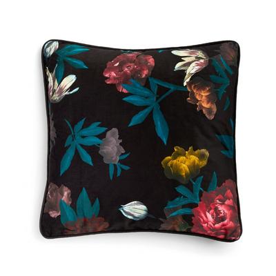 Black Floral Print Cushion Cover