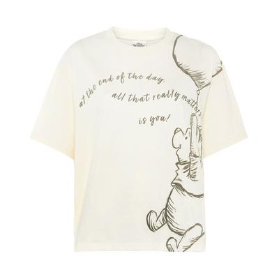 Ivoorwit Winnie The Pooh Cares-T-shirt met tekst