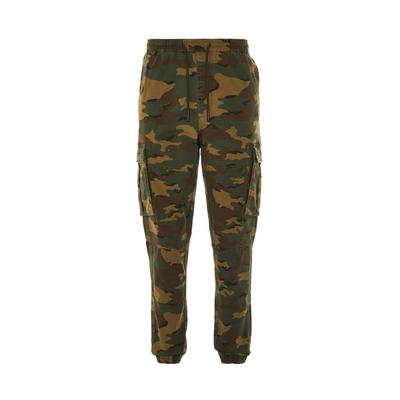 Khaki Camouflage Print Canvas Cuff Cargo Trousers