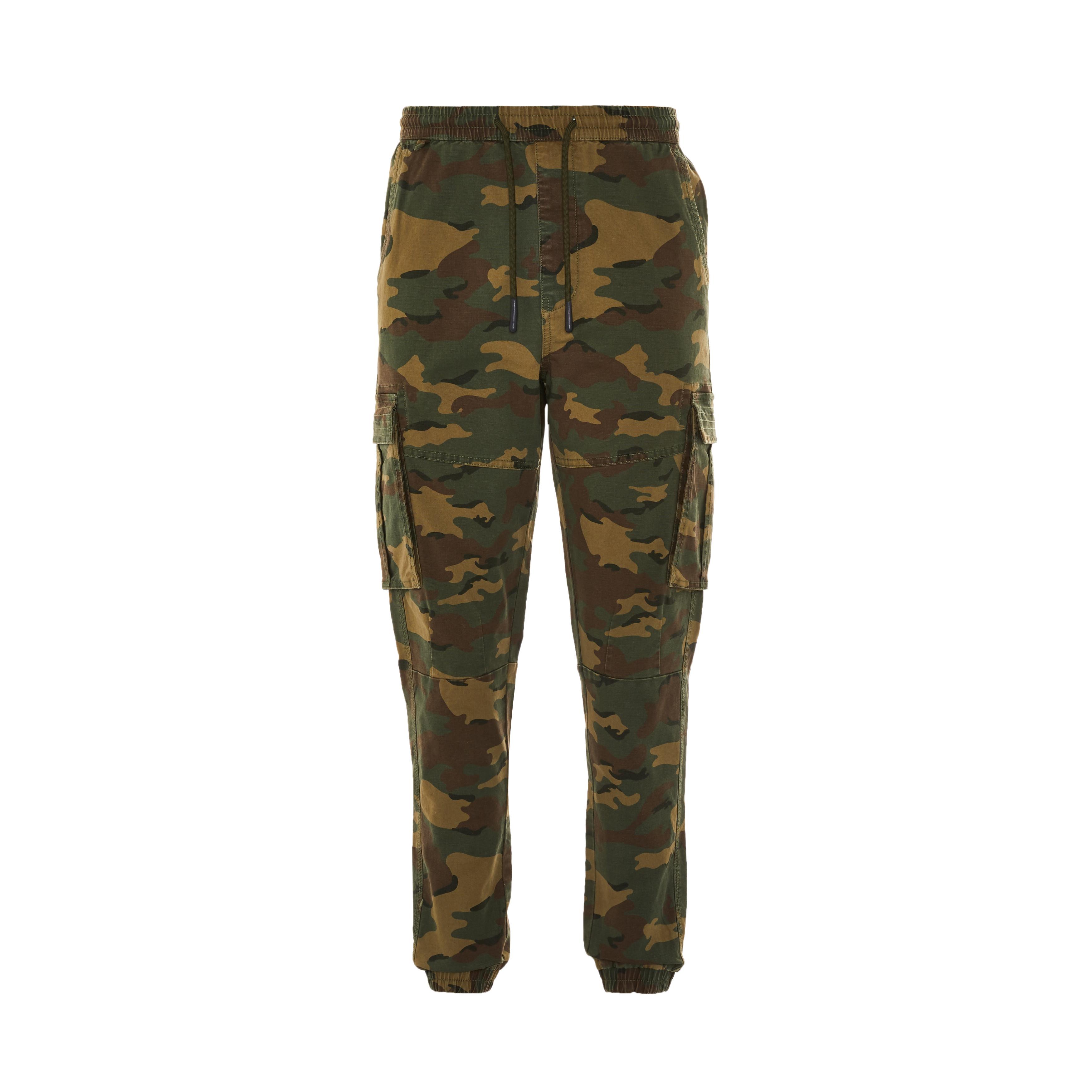 Olive Camo Print Canvas Cuffed Cargo Pants | Men's Cargoes | Men's ...