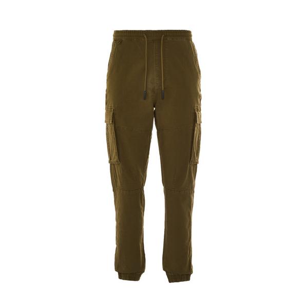 Olive Canvas Cuffed Cargo Pants