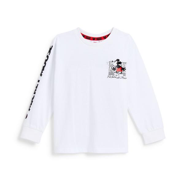 Younger Boy White Disney Mickey Mouse Longsleeve T-Shirt