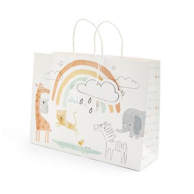 Bolsa de regalo blanca con estampado de animales para bebé