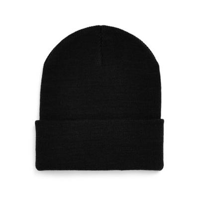 Black Deep Cuff Beanie Hat