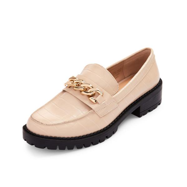 Beige Chunky Chain Detail Loafers