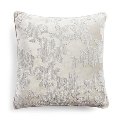 Silver Floral Sheared Velvet Cushion