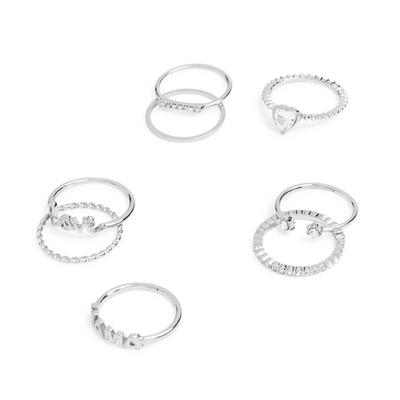 8 anelli Mama color argento