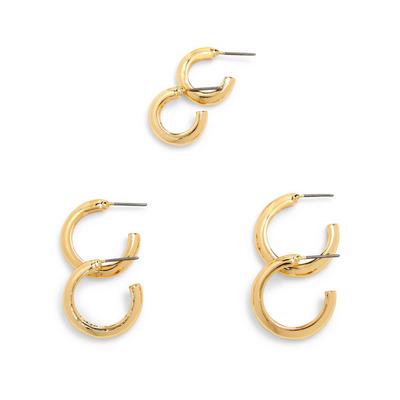 3-Pack Gold Plated Midi Hoop Earrings