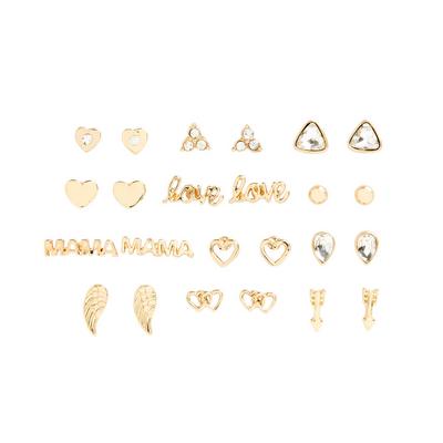 Goldtone Mama Mixed Stud Earrings 12 Pack