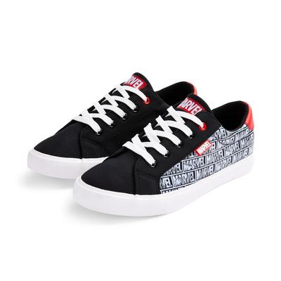 Older Boy Black Marvel Graphic Lowtop Trainers