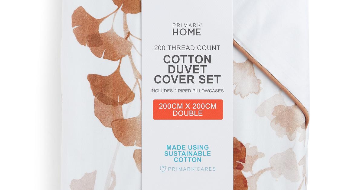 White Leaf Print Piped Cotton Double, Primark Duvet Cover Set Double