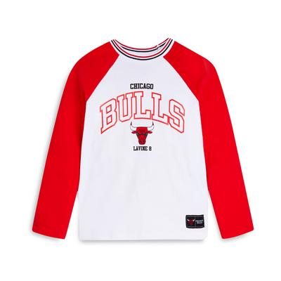 Camiseta blanca de manga larga de los Chicago Bulls de la NBA para niño pequeño