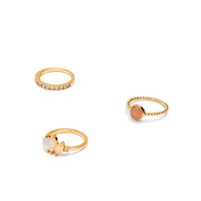 Vergoldete Ringe mit Halbedelsteinen, 3er-Pack