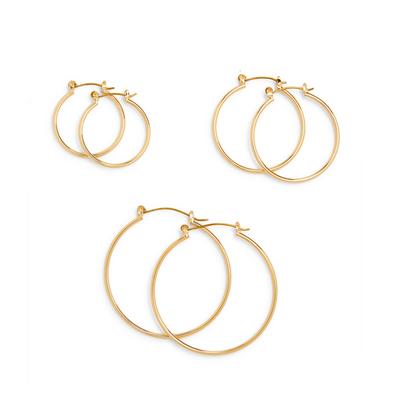 3-Pack Gold Plated Graduated Hoop Earrings