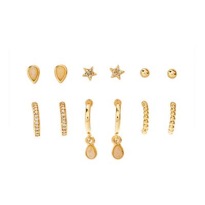6-Pack Gold Plated Semi Precious Stud Earrings
