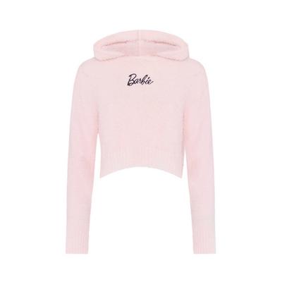 Rožnat puhast kratek pulover s kapuco Barbie