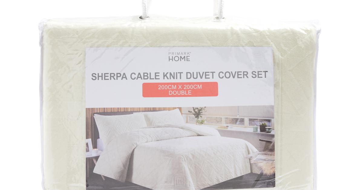 Ivory Cable Knit Sherpa Double Duvet, Cable Duvet Cover