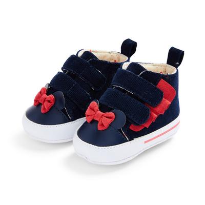 Pantofi sport bleumarin pe gleznă din catifea cord Disney Minnie Mouse pentru bebeluși fetițe