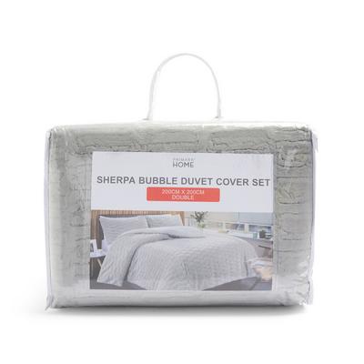 Siv komplet posteljnine za zakonsko posteljo iz tkanine sherpa Mehurčki