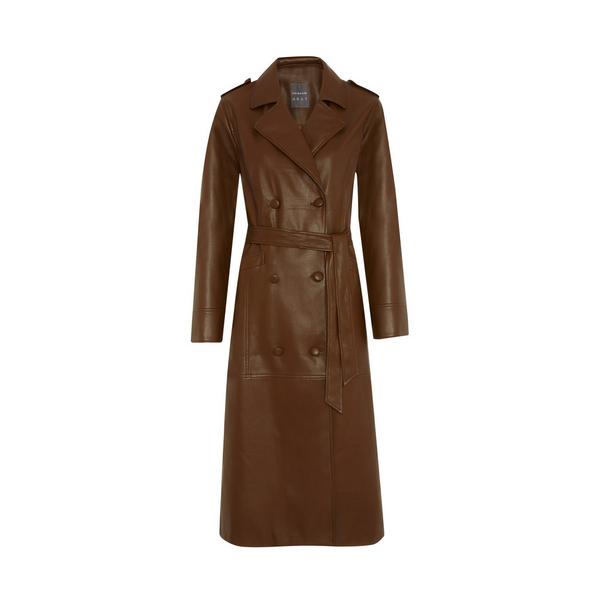 Brown Faux PU Leather Longline Mac Coat
