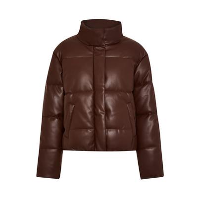 Brown Faux PU Leather Padded Jacket