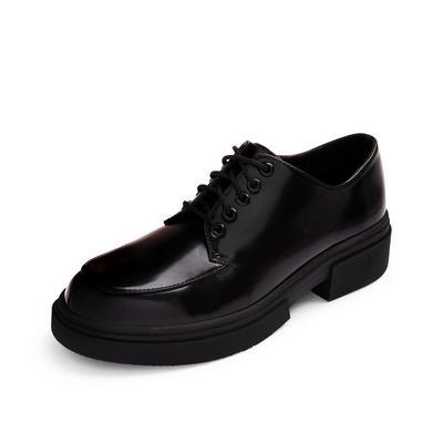 Black Faux PU Leather Chunky Lace Up Loafers
