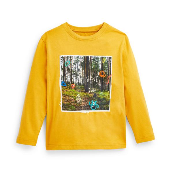 Younger Boy Yellow Forest Print Longsleeve T-Shirt