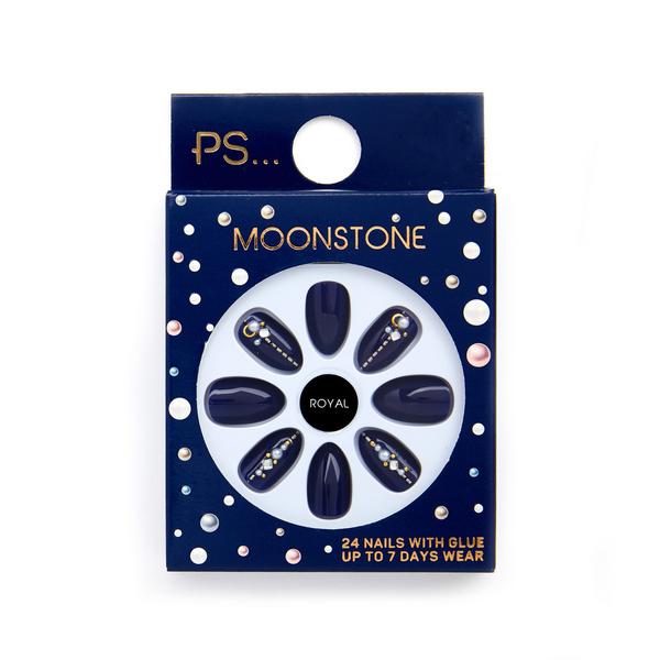 PS „Royal Moonstone“ mandelförmiges, glänzendes Kunstnägel-Set mit Verzierungen