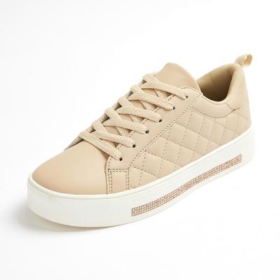 Beige Quilted Rhinestone Low Tops