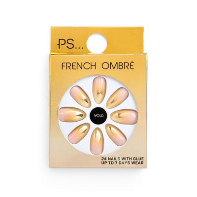 Lot de faux ongles dorés pointus brillants Ps French Ombre