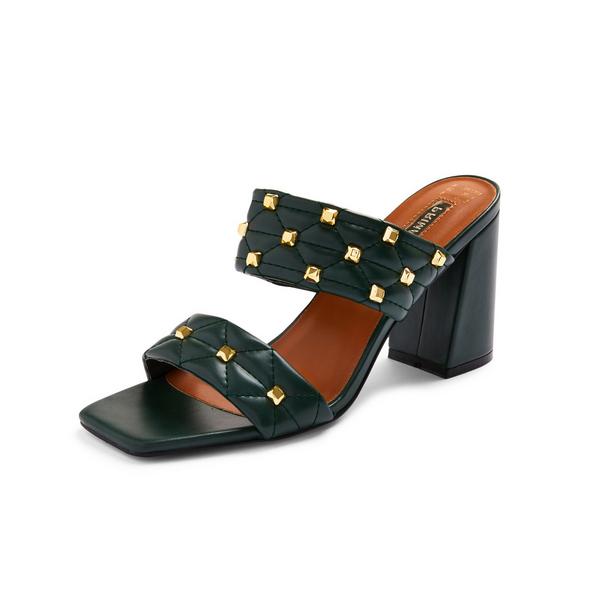 Forest Green Studded Chunky Strap Mules