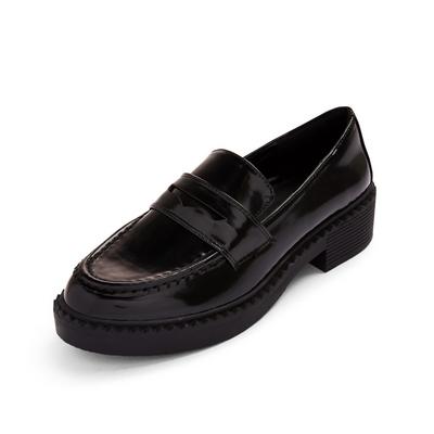 Black Faux PU Leather Chunky Loafers