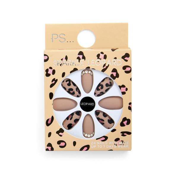 Ps Sparkle Leopard Pointed Embellished False Nails Set