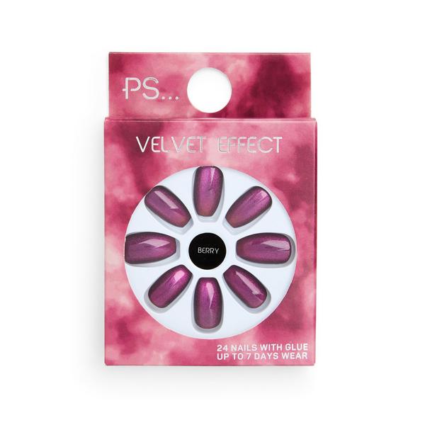 Ps Berry Velvet Effect Squareletto False Nails Set