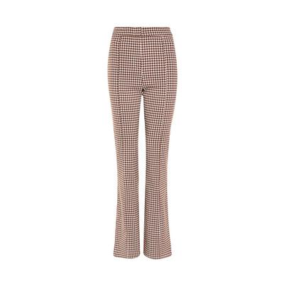 Brown Houndstooth Print Flare Trousers